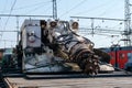 Tunnel boring machine on the railway flatcar