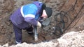 PERM, RUSSIA, DECEMBER 15.2015: workers spend sidebar pipe