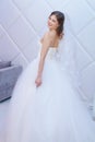 PERM, RUSSIA - FEB 12, 2017: Beautiful model bride poses at Wedding Fair Perm 2017