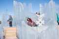 PERM, RUSSIA - Feb, 06.2016: Boy with an ice sculpture