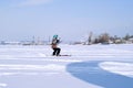 Snowkiter on the ice of the Kama Reservoir