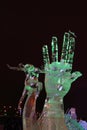 PERM, RUSSIA - JAN 11, 2014: Illuminated sculpture Hand