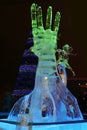 PERM, RUSSIA - JAN 11, 2014: Illuminated sculpture Hand