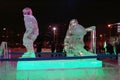 PERM, RUSSIA - JAN 11, 2014: Illuminated sculpture hockey player