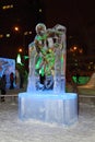 PERM, RUSSIA - JAN 11, 2014: Illuminated sculpture moving hockey