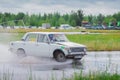 PERM, RUSSIA - JUL 22, 2017: Drifting white car move