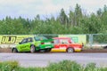 PERM, RUSSIA - JUL 22, 2017: Two drifting cars during accident o Royalty Free Stock Photo