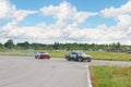 PERM, RUSSIA - JUL 22, 2017: Two drifting cars on track Royalty Free Stock Photo