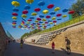 PERM, RUSSIA - JUNE 30, 2018: Street with colorful umbrellas in Perm, Russ