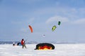 Snow kiters on the ice of the Kama Reservoir