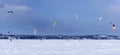 Snow kiters on the ice of the Kama Reservoir