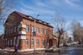 Perm, Russia - March 31.2016: Spring cityscape with a brick house