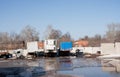 Perm, Russia - March 31.2016: Trailers of supersize cars on park