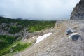 Permanent glaciers lay in the mountains in Glacier National Park. Royalty Free Stock Photo