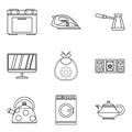 Permanent residence icons set, outline style