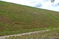 Permanent slope protection with grass using the hydroseed method. The grass is used to stabilize the slope structure and prevent s