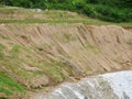 Permanent slope protection with grass using the hydroseed method. The grass is used to stabilize the slope structure and prevent s