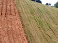 Permanent slope protection using the close turfing method to prevent erosion. Royalty Free Stock Photo