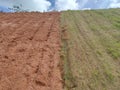 Permanent slope protection using the close turfing method to prevent erosion. Royalty Free Stock Photo