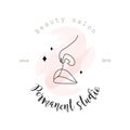 Permanent studio logo. Lip makeup procedure. Tattoo salon. Linear female lips with pink watercolor splash. Abstract Royalty Free Stock Photo