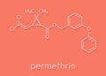 Permethrin pyrethroid insecticide. Used to treat scabies and head lice in humans. Used to impregnate mosquito nets and in flea.