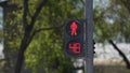 Permissive pedestrian traffic lights sign. red and Green light with countdown time turning to red stop light. Time to