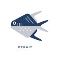 Permit, sea fish geometric flat style design vector Illustration