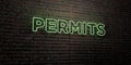 PERMITS -Realistic Neon Sign on Brick Wall background - 3D rendered royalty free stock image