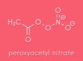 Peroxyacetyl nitrate PAN pollutant molecule. Secondary pollutant, found in photochemical smog. Further decomposes into.
