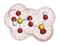 Peroxydisulfuric acid oxidizing agent molecule. 3D rendering. Atoms are represented as spheres with conventional color coding: