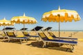 Umbrellas and sunbeds - Rimini Beach, Italy Royalty Free Stock Photo