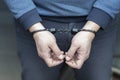 The perpetrator is a man in handcuffs. Criminal news.Detention of a criminal Royalty Free Stock Photo