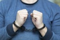 The perpetrator is a man in handcuffs. Criminal news.Detention of a criminal Royalty Free Stock Photo