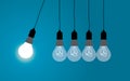 Perpetual motion with light bulbs. Idea concept on blue background, Vector Royalty Free Stock Photo