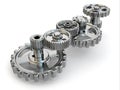 Perpetuum mobile. Iron gears on white background. Royalty Free Stock Photo