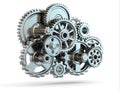 Perpetuum mobile. Iron gears on white isolated background. Royalty Free Stock Photo