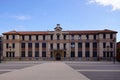 Perpignan city in France Jean Moulin College school building with french text liberty equality fraternity secularism solidarity