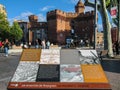 Castle, Castillet or porte Notre-Dame or Petit-Castillet, historical monument in Perpignan, Pyrenees, France