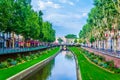 PERPIGNAN, FRANCE, JUNE 26, 2017: La Bassa river flowing through the city center of Perpignan, France Royalty Free Stock Photo