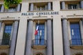 Palais Consulaire french text with flag on facade Consular Palace buiding in
