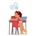 Perplexed Child Character Sit At The Desk With Laptop. Puzzled Expression Mirrors The Confusion, Vector Illustration