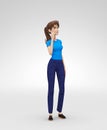 Perplexed and Concerned Mentalist Jenny - 3D Cartoon Female Character Model - Appears Reflective and Thoughtful