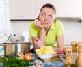Perplexed woman with meat Royalty Free Stock Photo