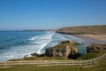 Perranporth Cornwall beautiful surfing beach and waves Royalty Free Stock Photo