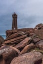 Perros Guirec, Ploumanac`h Lighthouse, Mean Ruz, la Manche, rocks and waves Royalty Free Stock Photo