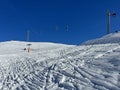 4pers. Gondola lift (monocable circulating ropeway) or 4er Gondelbahn Innerarosa-Tschuggen Royalty Free Stock Photo