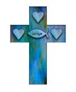 Persecution cross Ichtys sign and heart symbolizing the holy trinity Royalty Free Stock Photo