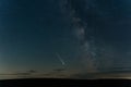 Perseid Meteor across the night sky alongside the Milky Way core from Northumberland Royalty Free Stock Photo