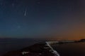 Perseids meteor shower of the 2021 in the sky over the Ladoga lake, Russia