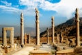 Persepolis is the capital of the ancient Achaemenid kingdom. Ancient columns. Sight of Iran. Ancient Persia. Blue sky and clouds Royalty Free Stock Photo